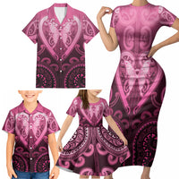 Aotearoa Breast Cancer Family Matching Short Sleeve Bodycon Dress and Hawaiian Shirt Maori Tribal Pattern LT05 - Polynesian Pride