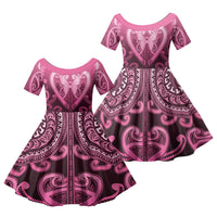 Aotearoa Breast Cancer Family Matching Summer Maxi Dress and Hawaiian Shirt Maori Tribal Pattern LT05 Daughter's Dress Pink - Polynesian Pride