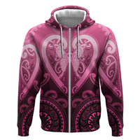 Aotearoa Breast Cancer Hoodie Maori Tribal Pattern LT05 Zip Hoodie Pink - Polynesian Pride