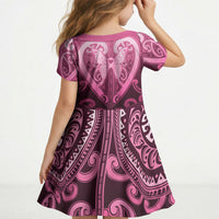 Aotearoa Breast Cancer Kid Short Sleeve Dress Maori Tribal Pattern LT05 - Polynesian Pride