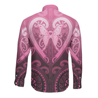 Aotearoa Breast Cancer Long Sleeve Button Shirt Maori Tribal Pattern LT05 - Polynesian Pride