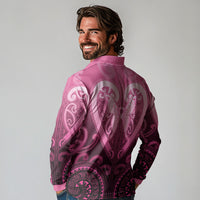 Aotearoa Breast Cancer Long Sleeve Polo Shirt Maori Tribal Pattern LT05 - Polynesian Pride