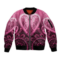 Aotearoa Breast Cancer Sleeve Zip Bomber Jacket Maori Tribal Pattern LT05 Unisex Pink - Polynesian Pride