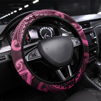 Aotearoa Breast Cancer Steering Wheel Cover Maori Tribal Pattern LT05 Universal Fit Pink - Polynesian Pride