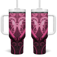 Aotearoa Breast Cancer Tumbler With Handle Maori Tribal Pattern LT05 One Size: 40 oz Pink - Polynesian Pride