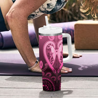 Aotearoa Breast Cancer Tumbler With Handle Maori Tribal Pattern LT05 - Polynesian Pride