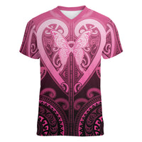 Aotearoa Breast Cancer Women V-Neck T-Shirt Maori Tribal Pattern LT05 Female Pink - Polynesian Pride