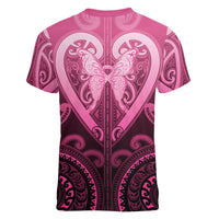 Aotearoa Breast Cancer Women V-Neck T-Shirt Maori Tribal Pattern LT05 - Polynesian Pride