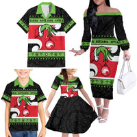 New Zealand Funny Christmas Family Matching Off The Shoulder Long Sleeve Dress and Hawaiian Shirt Maori Tiki LT05 - Polynesian Pride
