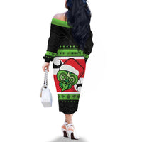 New Zealand Funny Christmas Family Matching Off The Shoulder Long Sleeve Dress and Hawaiian Shirt Maori Tiki LT05 - Polynesian Pride