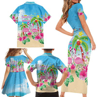 Hawaii Christmas Family Matching Short Sleeve Bodycon Dress and Hawaiian Shirt Deck The Palms Holiday Flamingos LT05 - Polynesian Pride