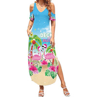 Hawaii Christmas Family Matching Summer Maxi Dress and Hawaiian Shirt Deck The Palms Holiday Flamingos LT05 Mom's Dress Blue - Polynesian Pride