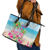 Hawaii Christmas Leather Tote Bag Deck The Palms Holiday Flamingos LT05 - Polynesian Pride