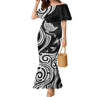 Hawaii Manta Ray Family Matching Mermaid Dress and Hawaiian Shirt Polynesian Art Tattoo LT05 Mom's Dress Black - Polynesian Pride