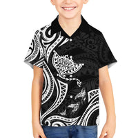 Hawaii Manta Ray Family Matching Off The Shoulder Long Sleeve Dress and Hawaiian Shirt Polynesian Art Tattoo LT05 Son's Shirt Black - Polynesian Pride