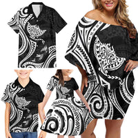 Hawaii Manta Ray Family Matching Off Shoulder Short Dress and Hawaiian Shirt Polynesian Art Tattoo LT05 - Polynesian Pride