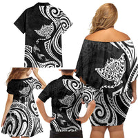 Hawaii Manta Ray Family Matching Off Shoulder Short Dress and Hawaiian Shirt Polynesian Art Tattoo LT05 - Polynesian Pride