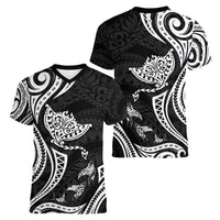 Hawaii Manta Ray Women V-Neck T-Shirt Polynesian Art Tattoo