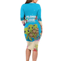Ohana Hawaii Family Matching Long Sleeve Bodycon Dress and Hawaiian Shirt Kawaii Family Turtle LT05 - Polynesian Pride