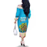 Ohana Hawaii Family Matching Off The Shoulder Long Sleeve Dress and Hawaiian Shirt Kawaii Family Turtle LT05 - Polynesian Pride