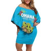 Ohana Hawaii Family Matching Off Shoulder Short Dress and Hawaiian Shirt Kawaii Family Turtle LT05 Mom's Dress Blue - Polynesian Pride