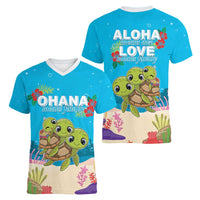 Ohana Hawaii Women V-Neck T-Shirt Kawaii Family Turtle