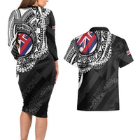 Hawaii King Flag Couples Matching Long Sleeve Bodycon Dress and Hawaiian Shirt Hawaiian Maile Lei - Polynesian Pride