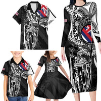 Hawaii King Flag Family Matching Long Sleeve Bodycon Dress and Hawaiian Shirt Hawaiian Maile Lei LT05 - Polynesian Pride
