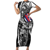 Hawaii King Flag Family Matching Short Sleeve Bodycon Dress and Hawaiian Shirt Hawaiian Maile Lei LT05 Mom's Dress Black - Polynesian Pride