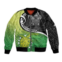 Personalised New Zealand Cook Islands Bomber Jacket Maori Tiki With Circle Stars Turtle LT05 Unisex Multicolor - Polynesian Pride
