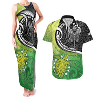 Personalised New Zealand Cook Islands Couples Matching Tank Maxi Dress and Hawaiian Shirt Maori Tiki With Circle Stars Turtle LT05 Multicolor - Polynesian Pride