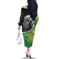 Personalised New Zealand Cook Islands Family Matching Off The Shoulder Long Sleeve Dress and Hawaiian Shirt Maori Tiki With Circle Stars Turtle LT05 - Polynesian Pride