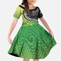 Personalised New Zealand Cook Islands Family Matching Off Shoulder Short Dress and Hawaiian Shirt Maori Tiki With Circle Stars Turtle LT05 Daughter's Dress Multicolor - Polynesian Pride