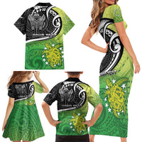 Personalised New Zealand Cook Islands Family Matching Short Sleeve Bodycon Dress and Hawaiian Shirt Maori Tiki With Circle Stars Turtle LT05 - Polynesian Pride