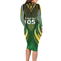 Custom Cook Islands Rugby Family Matching Long Sleeve Bodycon Dress and Hawaiian Shirt Unique Style Green Version LT05 - Polynesian Pride