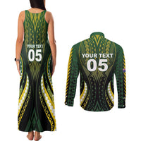 Custom Cook Islands Rugby Couples Matching Tank Maxi Dress and Long Sleeve Button Shirt Unique Style Black Version LT05 - Polynesian Pride