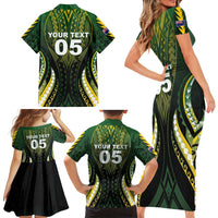 Custom Cook Islands Rugby Family Matching Short Sleeve Bodycon Dress and Hawaiian Shirt Unique Style Black Version - Polynesian Pride