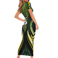Custom Cook Islands Rugby Family Matching Short Sleeve Bodycon Dress and Hawaiian Shirt Unique Style Black Version - Polynesian Pride