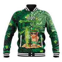 Personalised Hawaii St.Patrick Day Baseball Jacket Surfing Leprechaun LT05 Unisex Green - Polynesian Pride