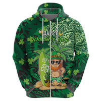 Personalised Hawaii St.Patrick Day Zip Hoodie Surfing Leprechaun LT05 - Polynesian Pride