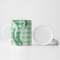 Green Hawaii Palaka Ceramic Mug Hawaiian Honohono Lei
