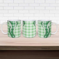 Green Hawaii Palaka Ceramic Mug Hawaiian Honohono Lei