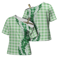 Green Hawaii Palaka Cross Shoulder Shirt Hawaiian Honohono Lei