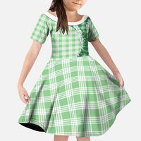 Green Hawaii Palaka Family Matching Off The Shoulder Long Sleeve Dress and Hawaiian Shirt Hawaiian Honohono Lei LT05 Daughter's Dress Green - Polynesian Pride