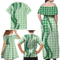 Green Hawaii Palaka Family Matching Off Shoulder Maxi Dress and Hawaiian Shirt Hawaiian Honohono Lei LT05 - Polynesian Pride