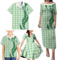 Green Hawaii Palaka Family Matching Puletasi and Hawaiian Shirt Hawaiian Honohono Lei LT05 - Polynesian Pride