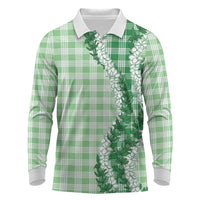 Green Hawaii Palaka Long Sleeve Polo Shirt Hawaiian Honohono Lei
