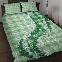 Green Hawaii Palaka Quilt Bed Set Hawaiian Honohono Lei