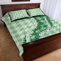 Green Hawaii Palaka Quilt Bed Set Hawaiian Honohono Lei