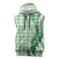 Green Hawaii Palaka Sleeveless Hoodie Hawaiian Honohono Lei